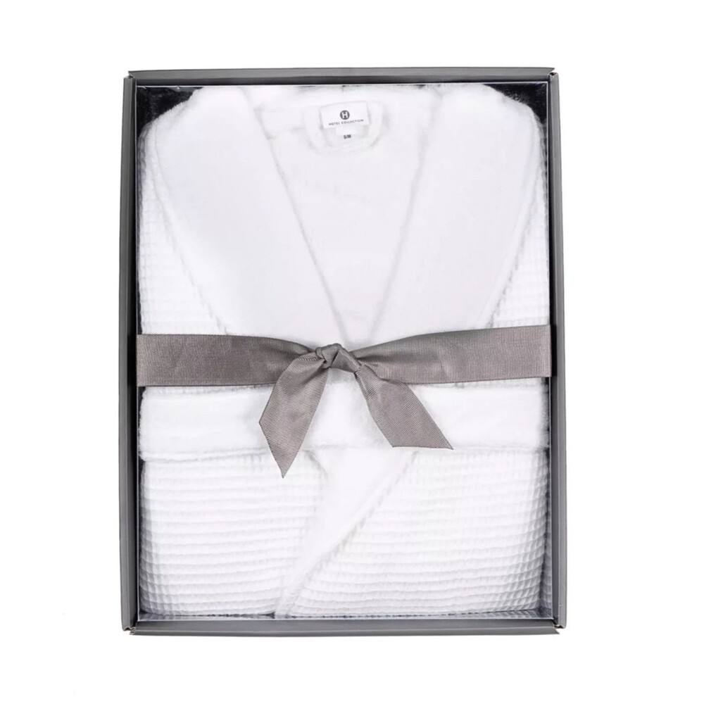Hotel Collection Cotton Waffle White Bath Robe Shawl Collar All Cotton Small/Med